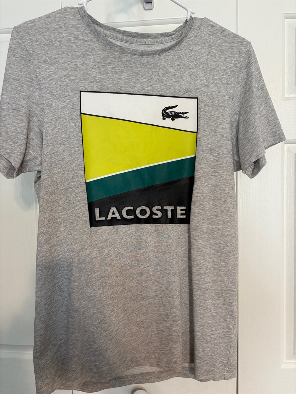 Lacoste Grey Tee with Yellow, Teal & Black Graphic